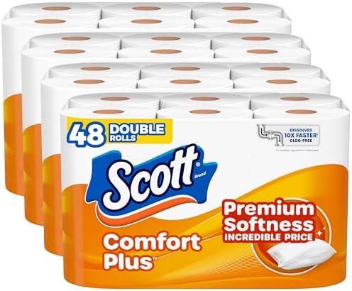 Scott ComfortPlus Toilet Paper, 48 Double Rolls, 231 Sheets per Roll, Septic-Safe, 1-Ply Toilet Tissue