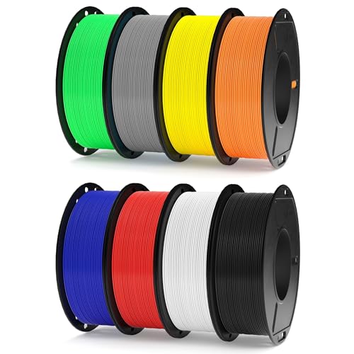 ELEGOO 250g PLA 3D Printer Filament Bundle 1.75mm, 8 Colors Dimensional Accuracy +/- 0.02mm, 8 Pack 250g Spool for Most FDM 3D Printer, Black/White/Red/Dark Blue/Gray/Yellow/Orange/Neon Green