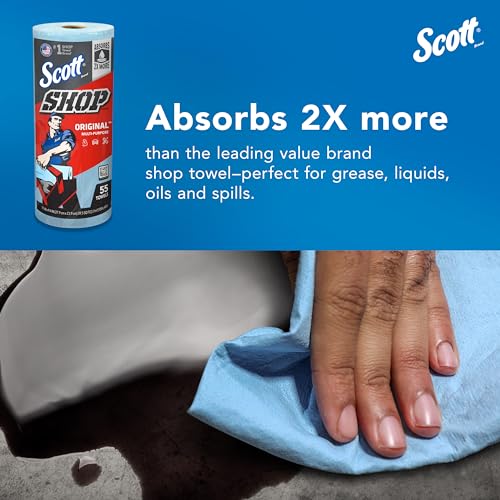 Scott Shop Original Blue Towels (75147), 9.4"x11" Cloth-like Paper Towel (12 Rolls of 55 Sheets, 660 Sheet Total)