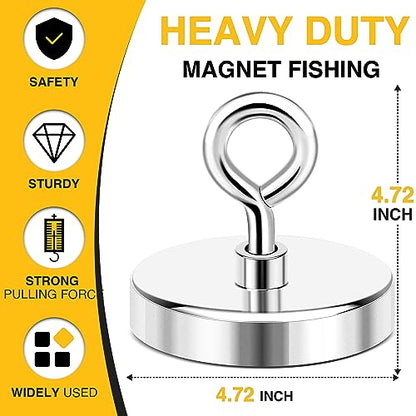 DIYMAG Neodymium Fishing Magnets, 1500lbs (680KG) Pulling Force Rare Earth Magnet with Countersunk Hole Eyebolt Diameter 4.72Inch (120mm) for Retrieving in River an Magnetic Fishing