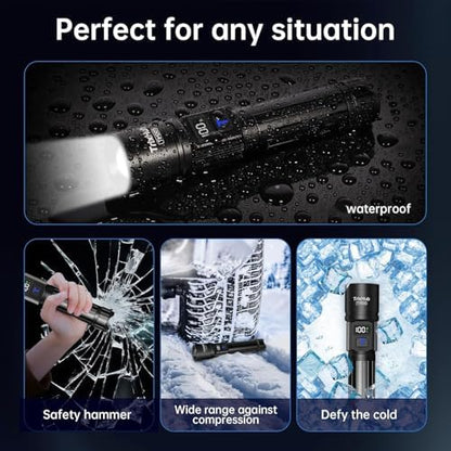 Rechargeable Flashlights 2 Pack, Super Bright High Lumens Flash Light, 5 Modes Zoomable Linternas with LCD Digital Display, Powerful Handheld LED Flashlights for Emergencies Camping