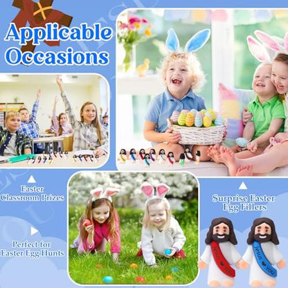 Bememo 100 Pcs Little Jesus Figures Jesus Loves You Original Design Rubber Pocket Toys Little Figures to Hide and Seek Sunday School Religious Party Share Gifts(Vibrant Color)