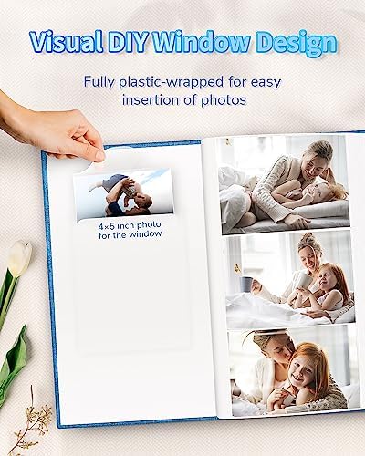 Photo Album 4x6 with 300 Pockets,Slip-in Picture Albums,Linen Cover Memory Book with Front Window,White Page Vertical Photo Book for Wedding,Family,Anniversare,Baby,Vacation