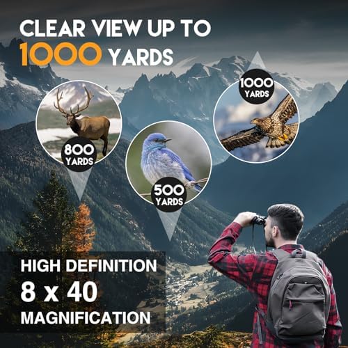 8x40 HD Binoculars for Adults -Waterproof & Compact Binoculars for Bird Watching, Hunting, Travel – Low Light Vision, Non-Slip Grip, Durable Optics