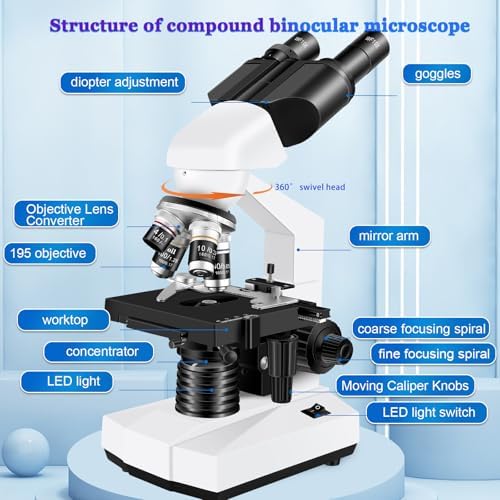Microscope for Adults WF10x and WF25x eyepieces, 40X-2000X Magnification USB Camera, Microscope for Adults Suitable for Laboratory School (Large Model Binocular Electronic Eyepiece)