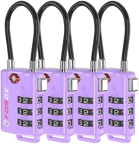 Forge TSA Approved Luggage Locks, Re-settable Combination with Alloy Body, Purple 4 Locks.