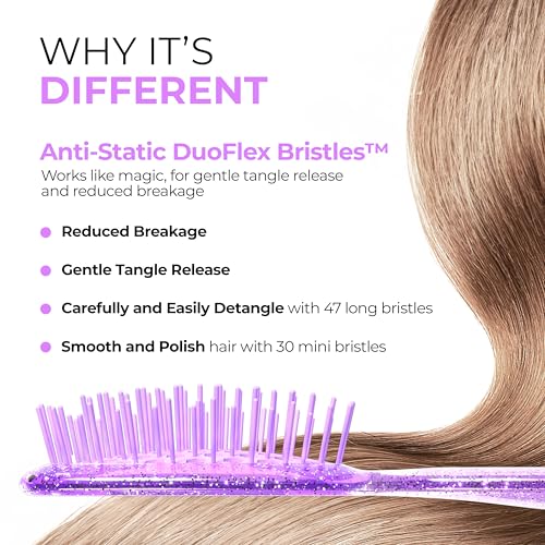 FHI Heat UNbrush Detangling Brush for Pain-Free Brushing on All Wet or Dry Hair Types — Durable DuoFlex Anti-Static Bristles, Lightweight Handle, Vented Hair Brush