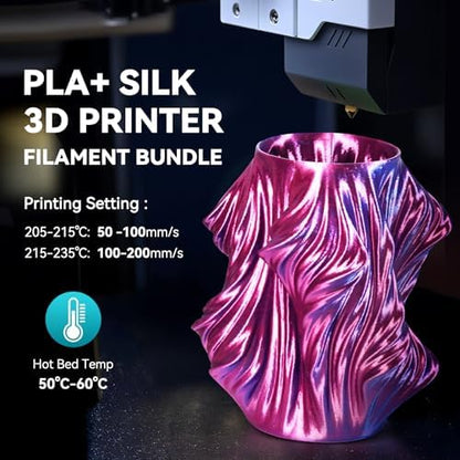 SUNLU PLA+ Silk Filament, Four-Color 3D Printer Filament 1.75mm, Dimensional Accuracy +/- 0.02mm, 1KG Spool(2.2 lbs), Silk Quadruple Color(Black Red Yellow Grey)