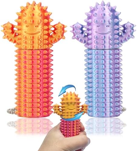 2Pcs Little Ouchies Fidget, Cactus Pain Stim Fidget Toy, Rotating Spiky Grippie Stim Keychain for Anxiety Relief, 3D Printed Portable Stim Tool, Pocket Mini Fidget Toy for Adults Novelty Gifts