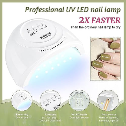 JODSONE 60 PCS Gel Nail Polish Kit with U V Light 55 Colors No Wipe Beautiful Colors Nail Gel Polish Base Top Coat Manicure Gifts for Salon and at Home