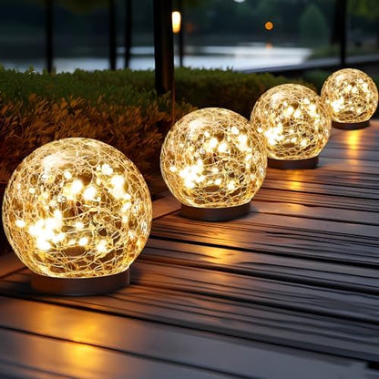 Solar Globe Lights Outdoor Waterproof - Cracked Glass Ball Lights for Garden, Patio, Yard, Lawn and Backyard Decor - Solar Orbs for Outside Decorations