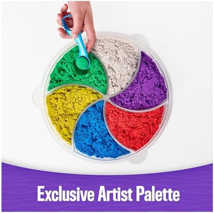 Kinetic Sand, Deluxe Swirl N’ Surprise Playset with 2.5lbs Play Sand (Red, Blue, Green, Yellow, White & Purple), 4 Tools, Sensory Toys for Kids