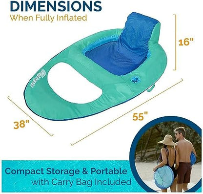 SwimWays Spring Float Recliner Chair for Swimming Pool, Inflatable Pool Floats Adult with Fast Inflation, Cup Holder & Foot Rest for Ages 15 & Up, Aqua
