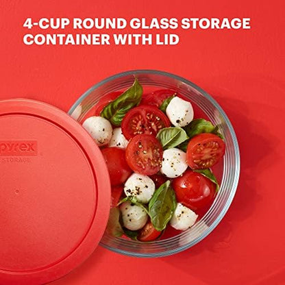 Pyrex Simply Store Glass Food Storage Container, Snug Fit Non-Toxic Plastic BPA-Free Lids, Freezer Dishwasher Microwave Safe, 4 Cup (Pack of 4)