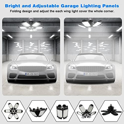 Garage Lights - 2Pack Super Bright 32000LM LED Garage Ceiling Light 6500K LED Shop Light w/ 6 Deformable Panels Screw in E26/E27 Socket Light Bulbs for Workshop Storage Warehouse Attic