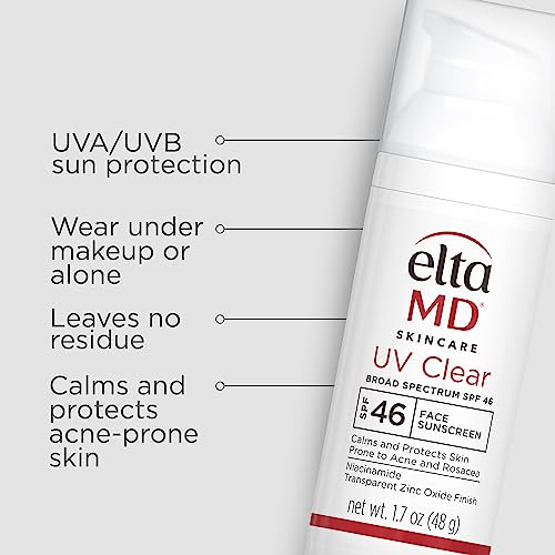 EltaMD UV Clear Face Sunscreen SPF 46, Oil-Free Sunscreen with Zinc Oxide, Dermatologist Recommended