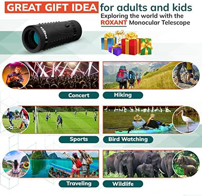 Authentic ROXANT Grip Scope High Definition Wide View Monoculars for Adults High Powered - with Retractable Eyepiece & Fully Multi Coated Optical Glass Lens + Bak4 Prism starscope monocular Telescope