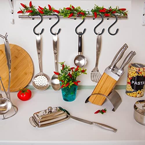 30 Pack Vinyl Coated Heavy Duty S Hooks for Hanging Plants, Clothes, Non Slip Steel Metal Black Rubber Coated Closet S Hooks for Hanging Jeans, Jewelry, Pot, Pan