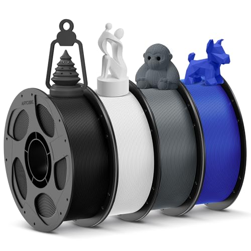 ANYCUBIC 3D Printer Filament PLA Bundle, PLA Filament 1.75mm Dimensional Accuracy +/- 0.02mm, 1KG Reusable Spool, Black+White+Gray+Blue, 4KG in Total