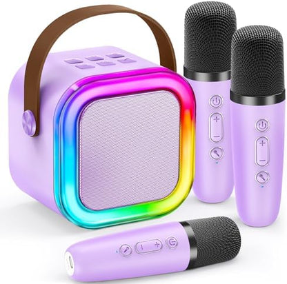 IROO Mini Karaoke Machine for Kids, 2025 TOP Toys Birthday Gifts Ideas for Girls Ages 4, 5, 6, 7, 8, 9, 10, 12+ Years Old, Portable MP3 Player with 3 Wireless Mics for Party