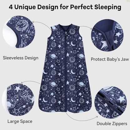 Baby Sleep Sack 6-12 Months 3 Pack 100% Cotton Lightweight 0.5 TOG Wearable Blanket Baby Sleep Bag with 2-Way Zipper for Newborn Infant Blue