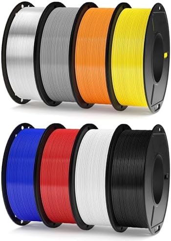 ELEGOO 250g PETG Filament Bundle 1.75mm, 8 Colors High Speed 600mm/s 3D Printer Filaments Dimensional Accuracy +/- 0.02mm, 8 Pack 250g Spool Black/White/Red/Blue/Grey/Orange/Yellow/Transparent
