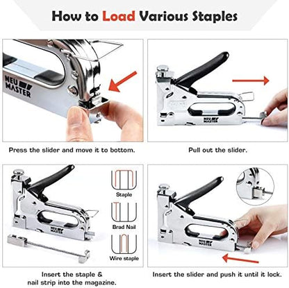 NEU MASTER 3 in 1 Staple Gun, Manual, Heavy Duty with Stapler Remover and 2000Pcs Staples for Upholstery, Fixing Material, Decoration, Carpentry, Furniture