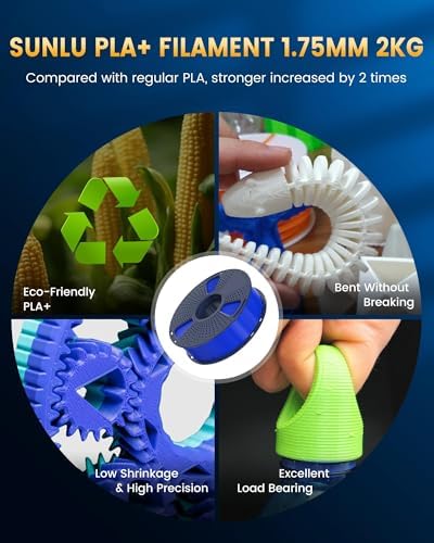 SUNLU PLA+2.0 3D Printer Filament Bundle, 4KG Upgrade PLA+ Filament 1.75mm, Tougher and Stronger, Dimensional Accuracy +/-0.02mm, 1KG per Spool, 4 Packs, 4KG Total, White+White+White+White