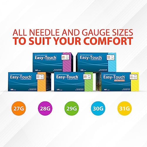 Easy Touch U-100 Insulin Syringe with Needle, 28G 0.5cc 1/2-Inch (12.7mm), Box of 100