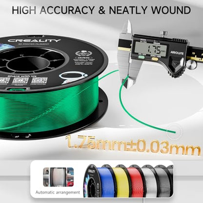 Official Creality PETG 3D Printer Filament 1.75mm 1KG (2.2lbs), High Precision Strong Toughness, Odorless Better Flow Moistureproof 3D Printing Ender Filament, Clear Green