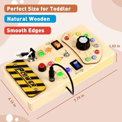 Joyreal Toddler Busy Board, Wooden Montessori Busy Board Sensory Board with LED Light Switch, Sensory Toys Baby Fidget Board Travel Toys for Toddler