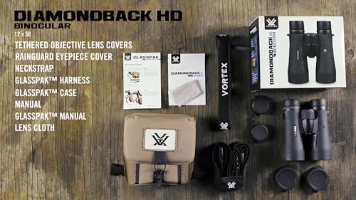 Vortex Optics Diamondback HD 12x50 Binoculars - HD Optical System, Non-slip Grip, Waterproof, Fogproof, Shockproof, Included GlassPak - Unlimited, Unconditional Warranty