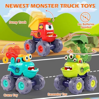Monster Truck Toys for 1 2 3 Year Old Boy Birthday Gift, Outdoor Construction Toy Trucks Pull Back Cars for Toddlers 1-3, 1st Birthday Gifts 1 2 3 Year Old Boy Toys Baby Toddler Xmas Gifts Kids