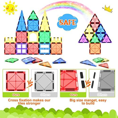 Magnetic Tiles Kids Toys STEM Magnet Toy for Toddler Magnetic Blocks Building Preschool Learning Sensory Montessori Toys for 3+ Year Old Boys and Girls, Safe Creativity Toddler Kids Toy 40PCS