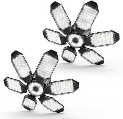 Garage Lights - 2Pack Super Bright 32000LM LED Garage Ceiling Light 6500K LED Shop Light w/ 6 Deformable Panels Screw in E26/E27 Socket Light Bulbs for Workshop Storage Warehouse Attic