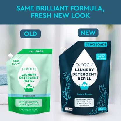 Puracy Laundry Detergent Refill - Enzyme-Powered Liquid Laundry Detergent Concentrate, Natural Laundry Detergent Seen on TikTok, Non-Toxic (Fresh Linen, 48 fl oz, 192 Loads)
