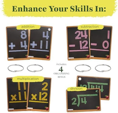 Star Right Math Flash Cards Set of 4 - Addition, Subtraction, Multiplication, Division with 4 Rings - 208 Cards for Kids Ages 6 and Above - Flash Card from 1st to 4th Grade