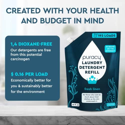Puracy Laundry Detergent Refill - Enzyme-Powered Liquid Laundry Detergent Concentrate, Natural Laundry Detergent Seen on TikTok, Non-Toxic (Fresh Linen, 48 fl oz, 192 Loads)