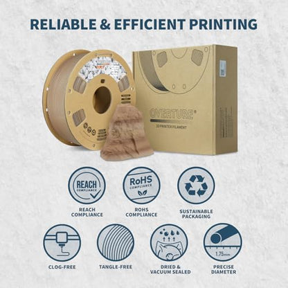 OVERTURE Rock PLA Filament 1.75mm, Marble PLA 3D Printer Filament 1kg Spool (2.2lbs), Dimensional Accuracy +/- 0.02 mm, Fit Most FDM Printer (Sedimentary Rock)