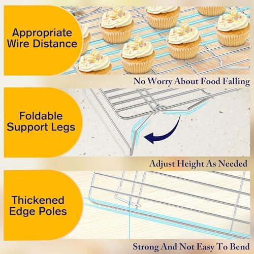 3 Tier Stackable Cooling Rack for Batch Cooling Cookie, Pizza, Cake-15.8”x 10”- Heavy Duty Cooling Racks for Cooking and Baking, Oven and Dishwasher Safe Baking Supplies-Silver