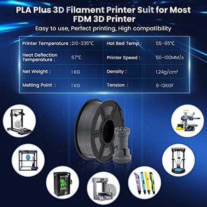 SUNLU 3D Printer Filament PLA Plus 1.75mm 2KG, SUNLU Neatly Wound PLA Filament 1.75mm PRO, PLA+ Filament for Most FDM 3D Printer, Dimensional Accuracy +/- 0.02 mm, 1 kg Spool, 2 Packs, Grey+Grey