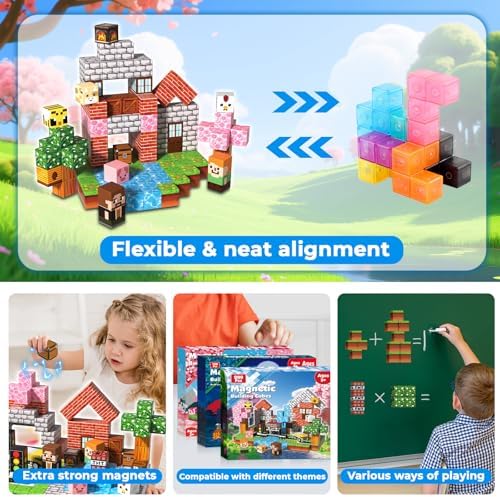 200 PCS 0.8in Magnetic Blocks - Magnet Toys & Magnetic Building Blocks Cubes, Stacking Magnets, STEM Toys for School Acitivities, Birthday Gifts for Boys Age 3+ Years Old (Theme: Forests)