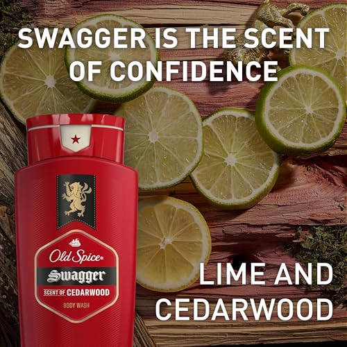Old Spice Refreshing Body Wash for Men, 3X Defense, 24/7 Shower Fresh with Long Lasting Scent, Red Collection, Swagger with Cedarwood Scent, 16 oz (Pack of 4)