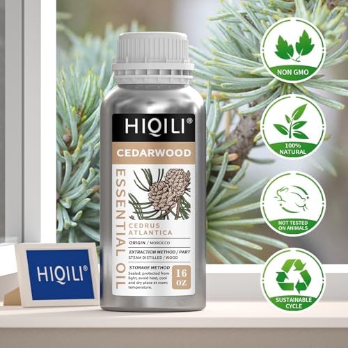 HIQILI 16 Fl Oz Cedarwood Essential Oil, Pure Natural Cedarwood Oil for Hair, Diffuser, Aromatherapy - 500ML