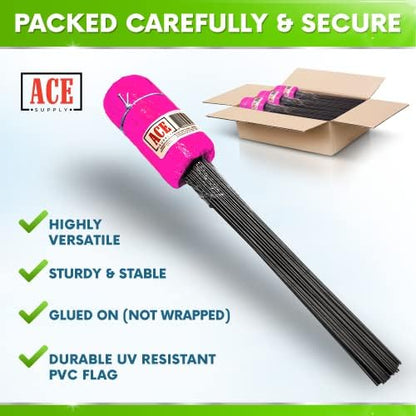 Fluorescent Pink Marking Flags, 100 Pack - 4x5-Inch Marker Flags - 15-Inch Wire - for Lawn, Irrigation, Dog Training, Landscape, Survey