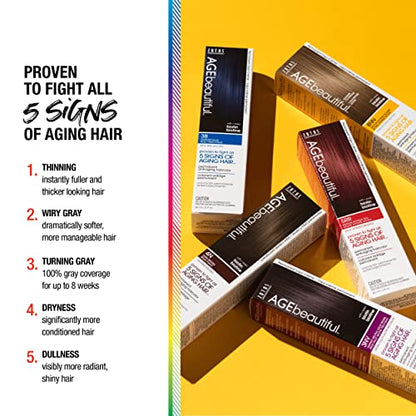 AGE beautiful Permanent Hair Color Dye Liqui Creme | 100% Gray Coverage | Anti-Aging Haircolor | Biotin for Thicker, Fuller Hair | Professional Salon Coloring