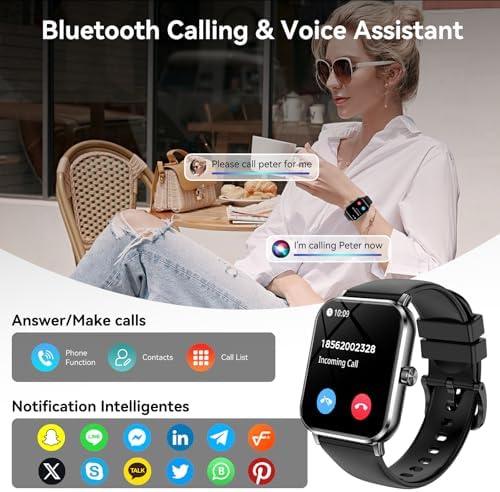 Smart Watch for Men Women, 1.83" HD Touchsreen, Bluetooth Calling, 5 ATM Water-Resistance, 130+ Sports Modes, Health, Fitness & Sleep Tracker, Timer, Fitness Watch for Android/iOS, Black