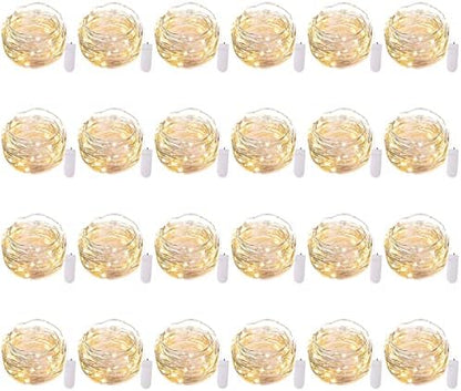 Brightown 24 Pack Fairy Lights Battery Operated - 7Ft 20 Led Mini String Lights Silver Wire Waterproof Firefly Starry DIY Lights for Bedroom Patio Wedding Party Christmas Decor (Warm White)