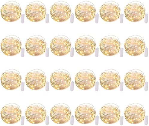 Brightown 24 Pack Fairy Lights Battery Operated - 7Ft 20 Led Mini String Lights Silver Wire Waterproof Firefly Starry DIY Lights for Bedroom Patio Wedding Party Christmas Decor (Warm White)