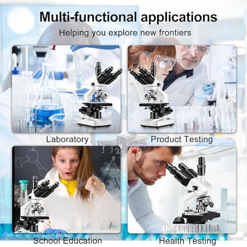 Trinocular Microscope 40X-5000X Magnification Laboratory Grade with Dual Mechanical Stage and HD USB Camera Microscope for Adults